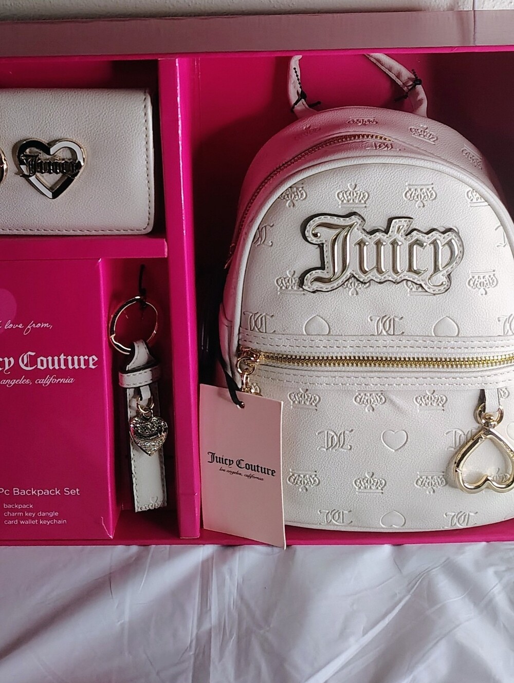 Juicy Couture White Embossed Mini Backpack Set